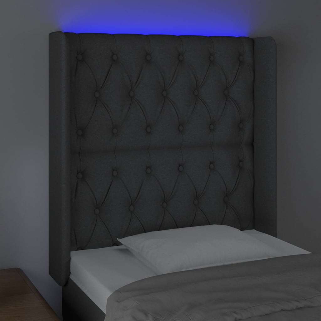 vidaXL Zagłówek do łóżka z LED, ciemnoszary, 83x16x118/128 cm, tkanina