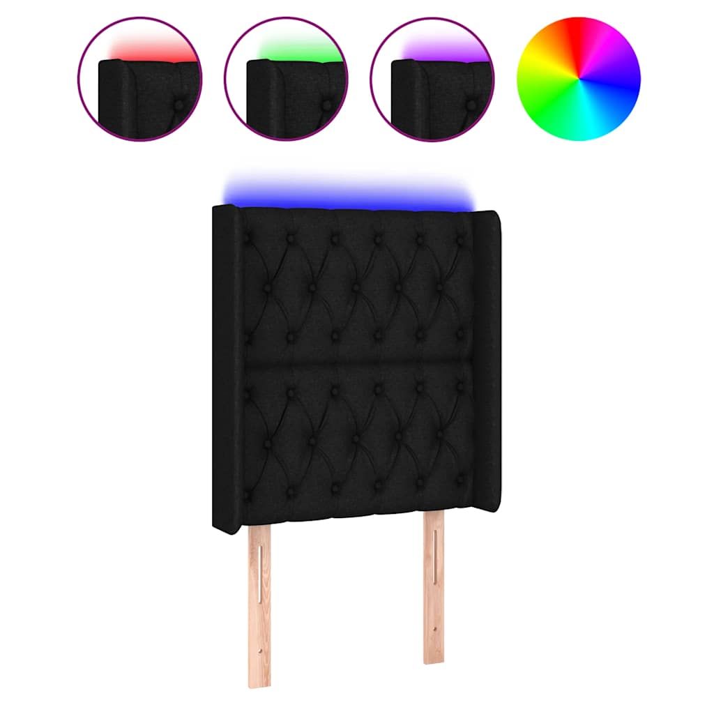 vidaXL Zagłówek do łóżka z LED, czarny, 83x16x118/128 cm, tkanina