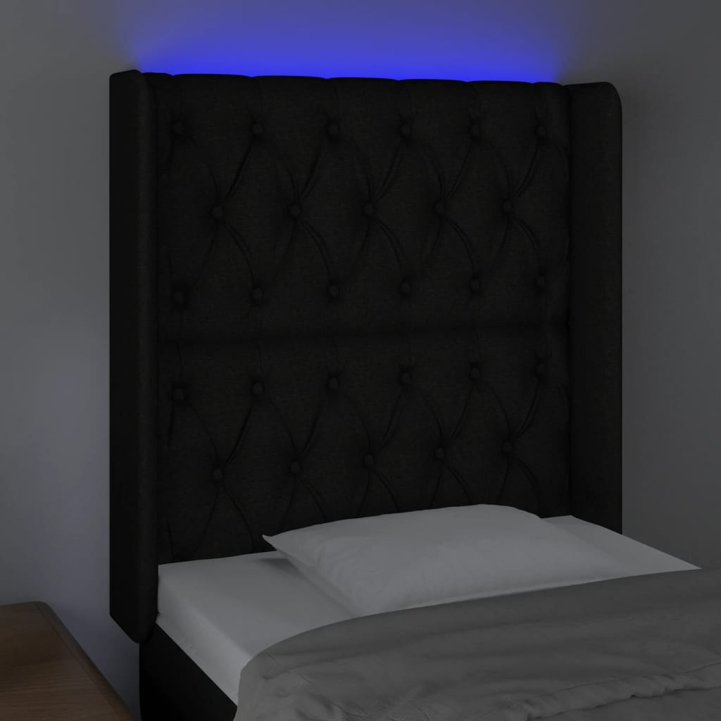vidaXL Zagłówek do łóżka z LED, czarny, 83x16x118/128 cm, tkanina