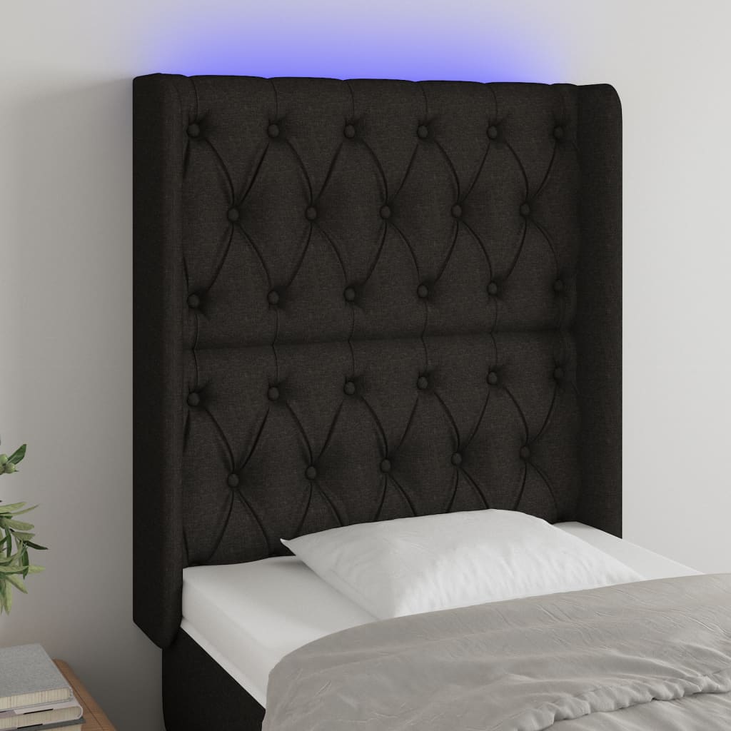 vidaXL Zagłówek do łóżka z LED, czarny, 83x16x118/128 cm, tkanina
