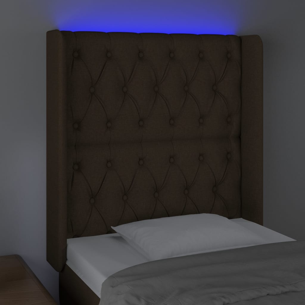 vidaXL Zagłówek do łóżka z LED ciemnobrązowy, 83x16x118/128 cm tkanina