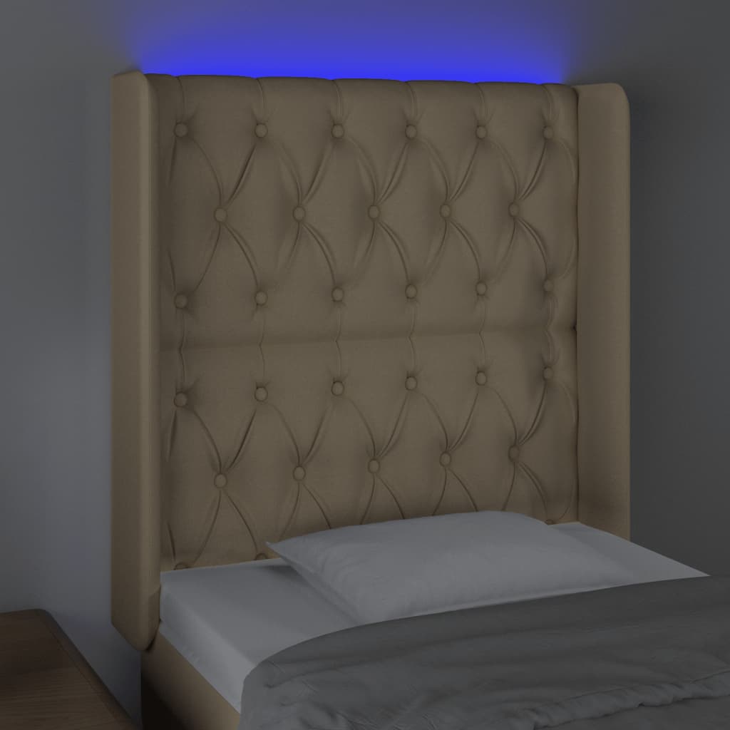 vidaXL Zagłówek do łóżka z LED, kremowy, 83x16x118/128 cm, tkanina