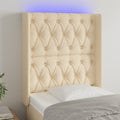 vidaXL Zagłówek do łóżka z LED, kremowy, 83x16x118/128 cm, tkanina