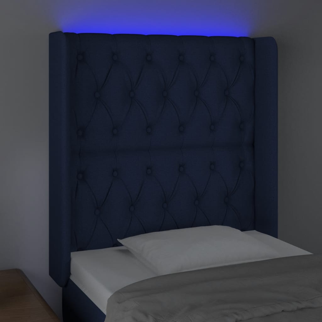 vidaXL Zagłówek do łóżka z LED, niebieski, 83x16x118/128 cm, tkanina