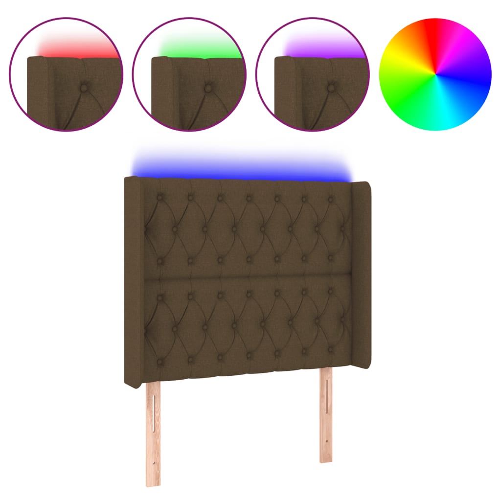 vidaXL Zagłówek do łóżka z LED ciemnobrązowy, 93x16x118/128 cm tkanina