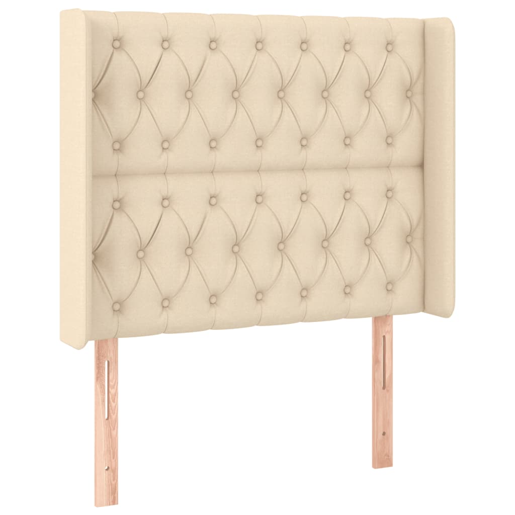 vidaXL Zagłówek do łóżka z LED, kremowy, 93x16x118/128 cm, tkanina