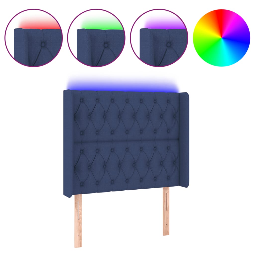 vidaXL Zagłówek do łóżka z LED, niebieski, 93x16x118/128 cm, tkanina