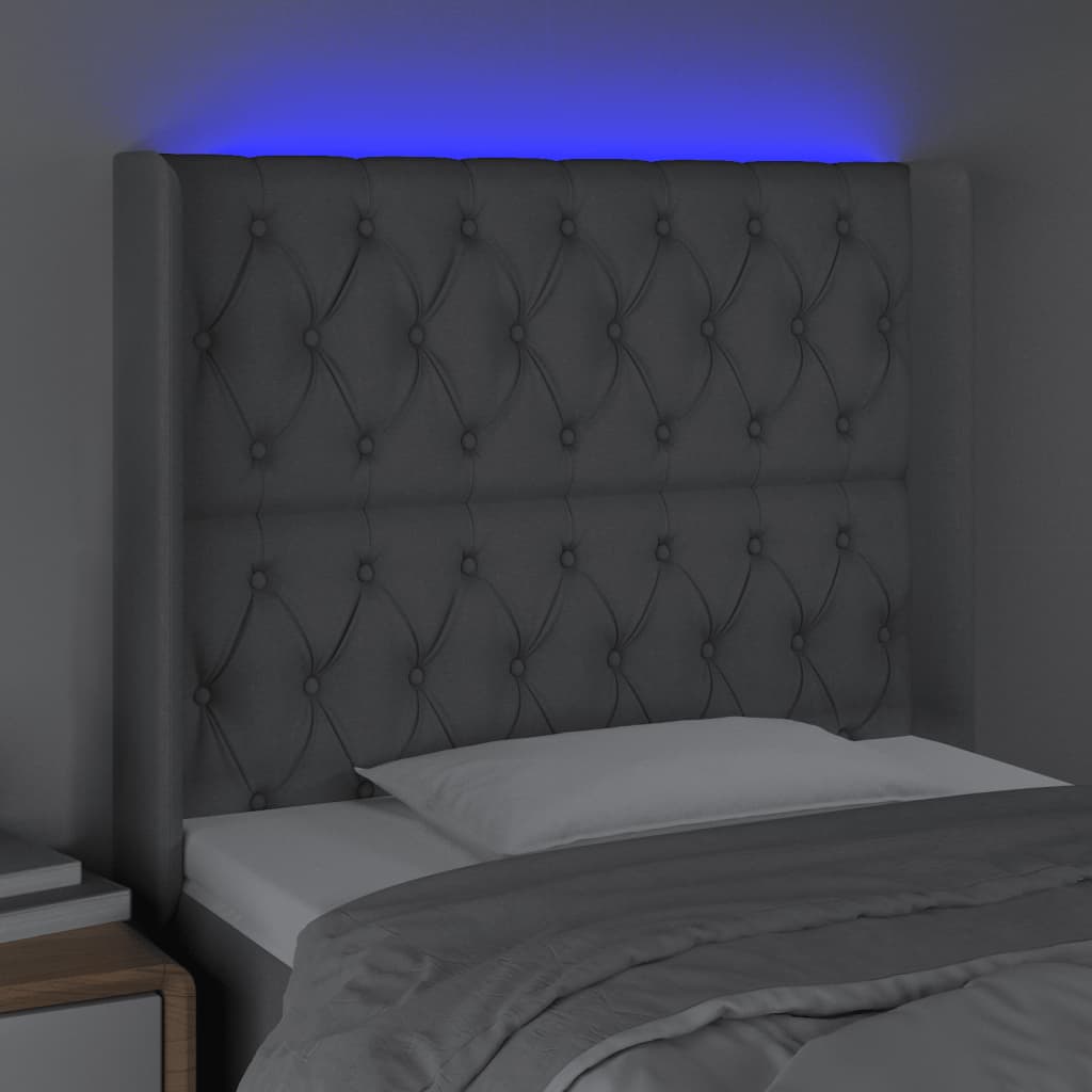 vidaXL Zagłówek do łóżka z LED, jasnoszary, 103x16x118/128 cm, tkanina