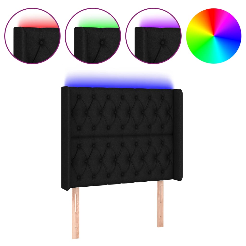 vidaXL Zagłówek do łóżka z LED, czarny, 103x16x118/128 cm, tkanina
