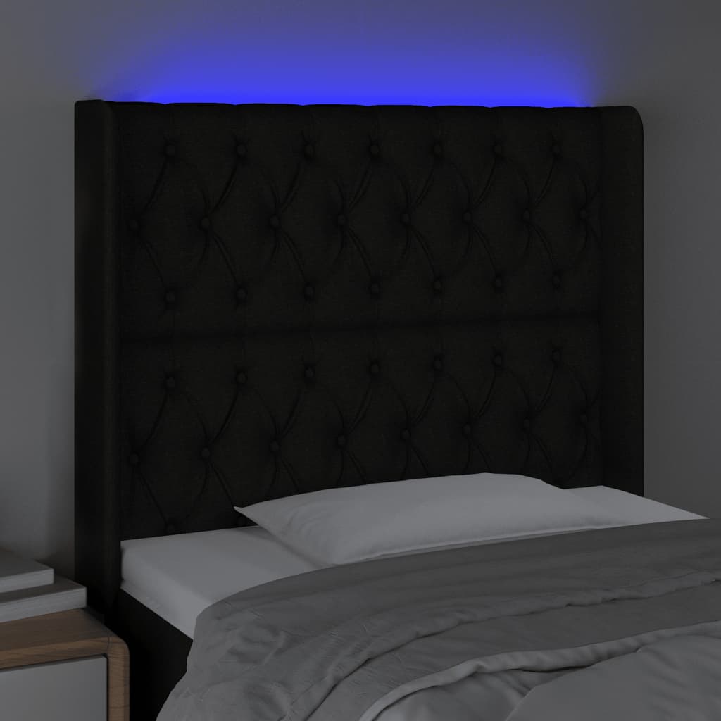 vidaXL Zagłówek do łóżka z LED, czarny, 103x16x118/128 cm, tkanina