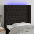 vidaXL Zagłówek do łóżka z LED, czarny, 103x16x118/128 cm, tkanina