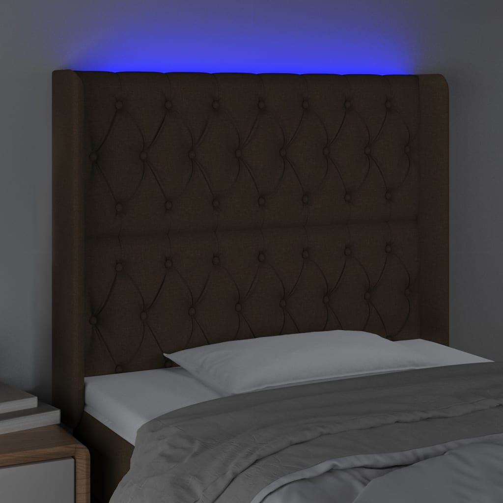 vidaXL Zagłówek do łóżka z LED ciemnobrązowy 103x16x118/128 cm tkanina