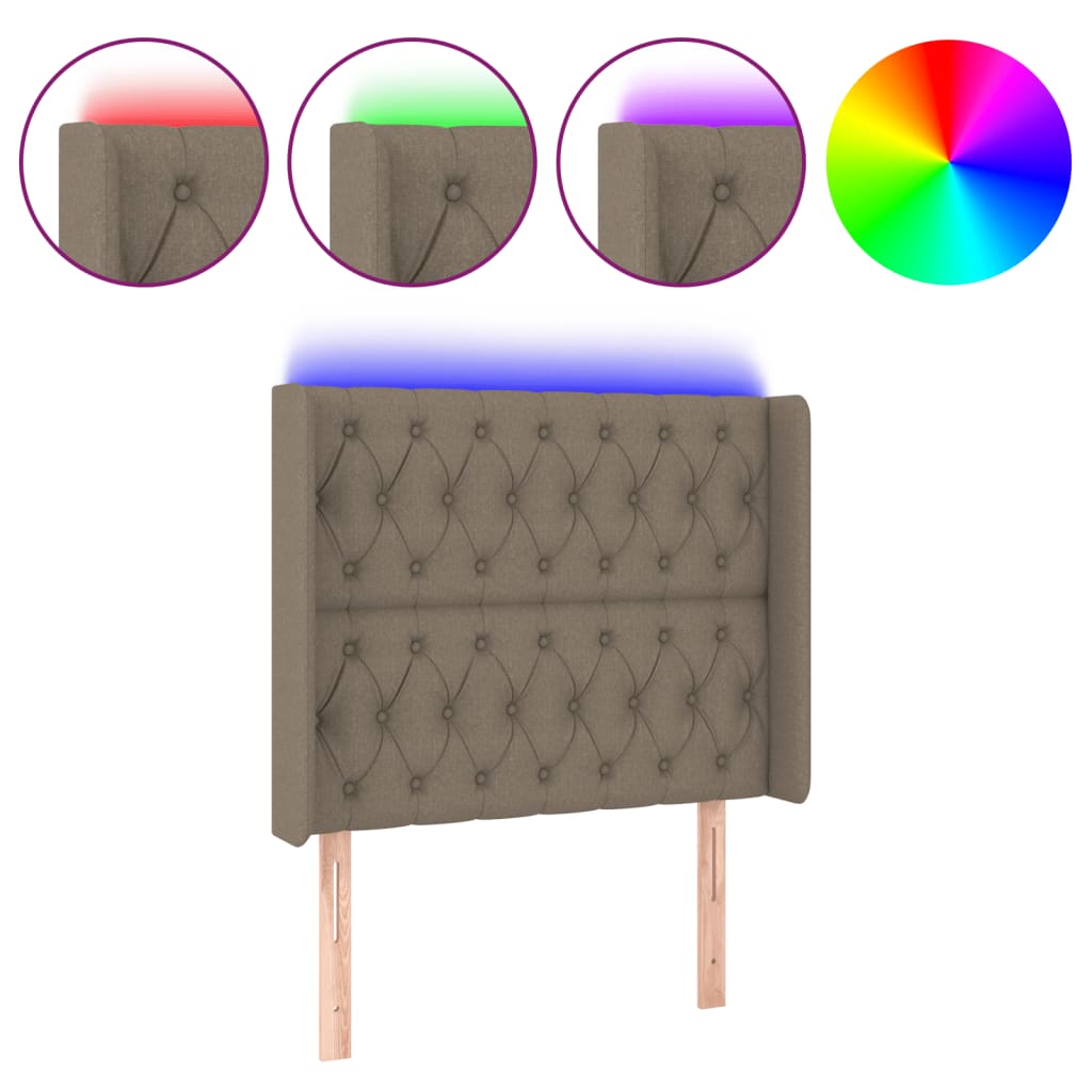 vidaXL Zagłówek do łóżka z LED, taupe, 103x16x118/128 cm, tkanina