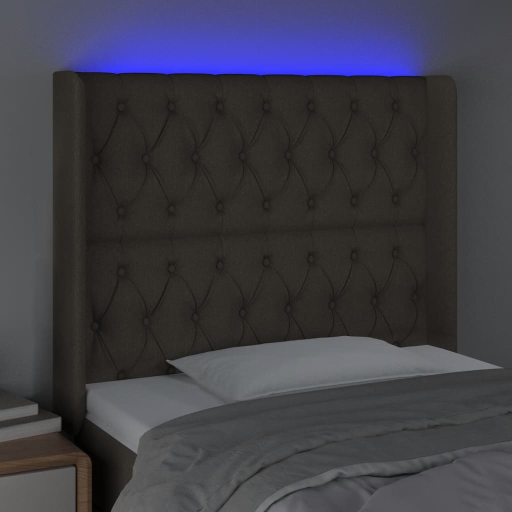 vidaXL Zagłówek do łóżka z LED, taupe, 103x16x118/128 cm, tkanina