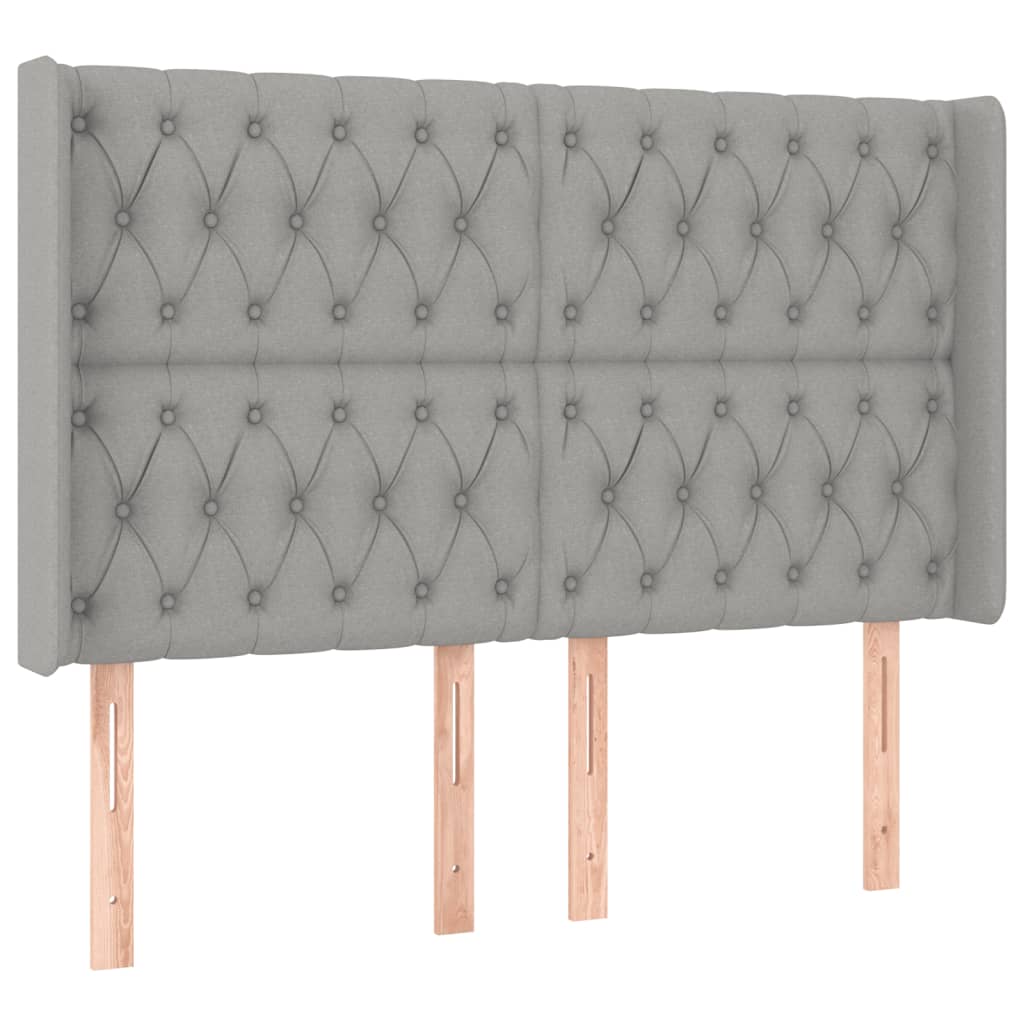 vidaXL Zagłówek do łóżka z LED, jasnoszary, 147x16x118/128 cm, tkanina