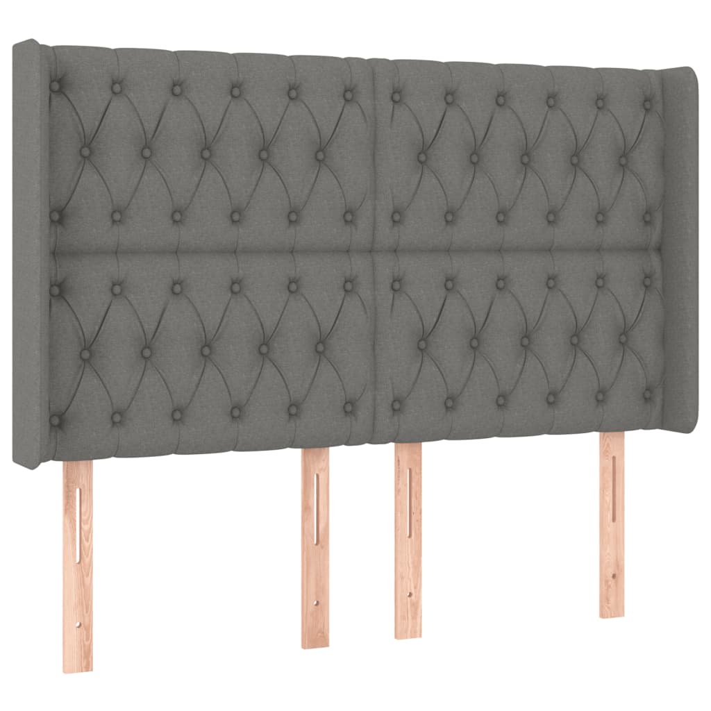 vidaXL Zagłówek do łóżka z LED, ciemnoszary, 147x16x118/128cm, tkanina