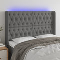 vidaXL Zagłówek do łóżka z LED, ciemnoszary, 147x16x118/128cm, tkanina