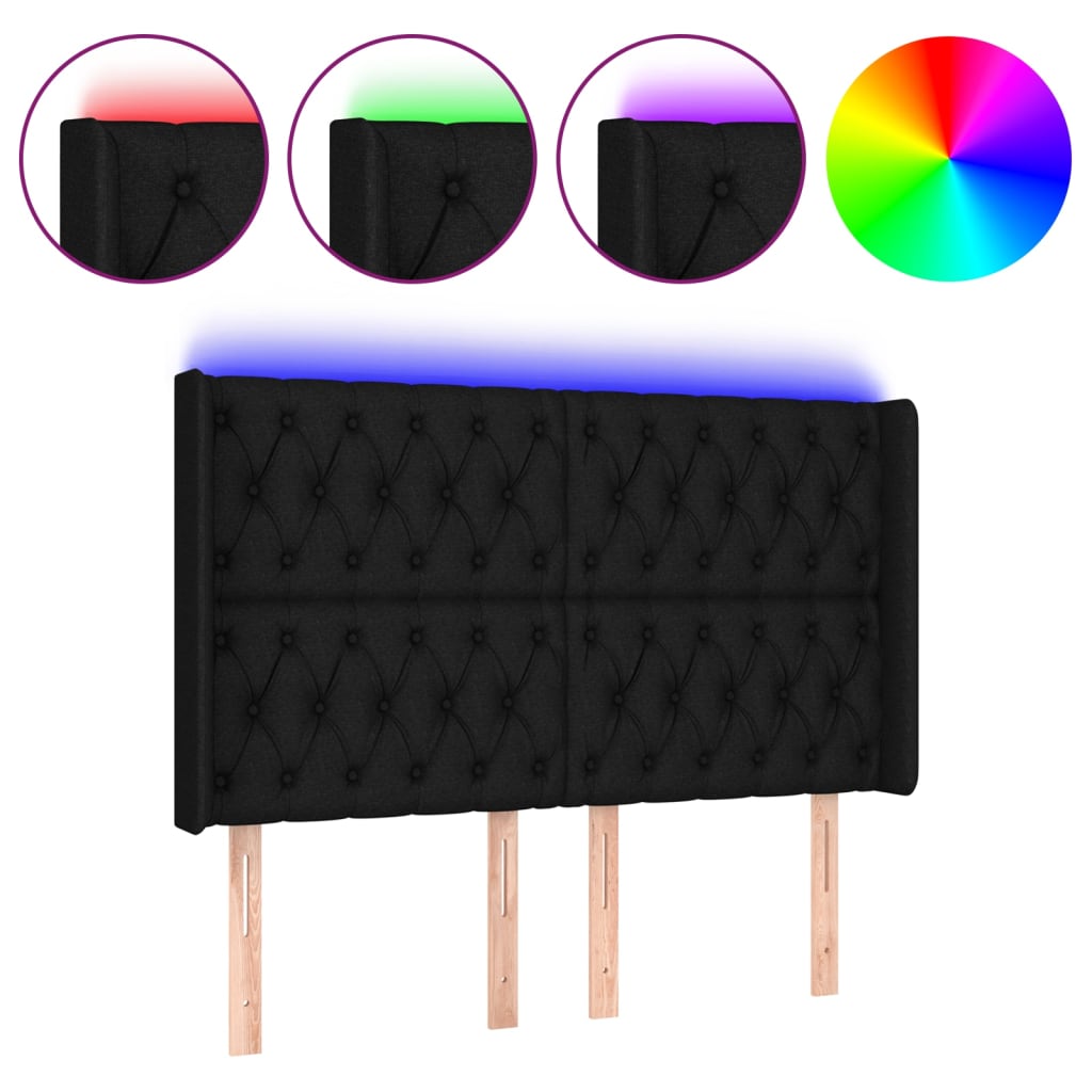 vidaXL Zagłówek do łóżka z LED, czarny, 147x16x118/128 cm, tkanina