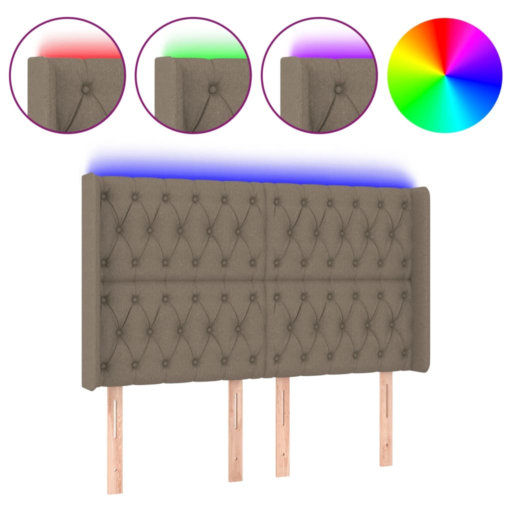 vidaXL Zagłówek do łóżka z LED, taupe, 147x16x118/128 cm, tkanina