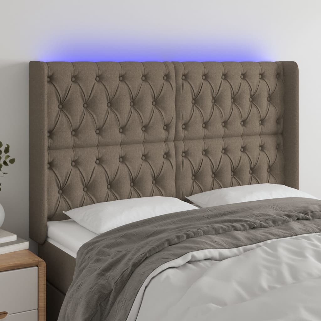 vidaXL Zagłówek do łóżka z LED, taupe, 147x16x118/128 cm, tkanina
