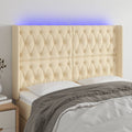 vidaXL Zagłówek do łóżka z LED, kremowy, 147x16x118/128 cm, tkanina