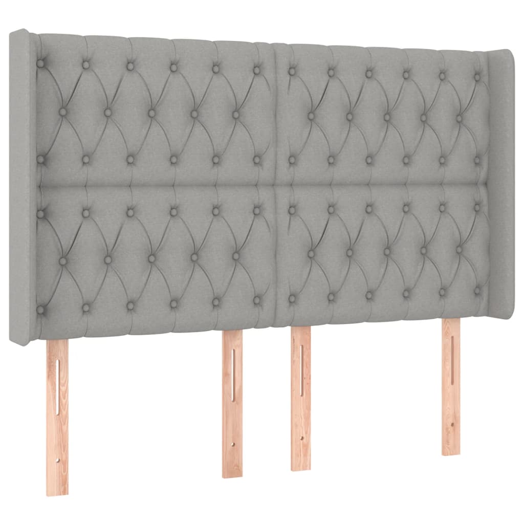 vidaXL Zagłówek do łóżka z LED, jasnoszary, 163x16x118/128 cm, tkanina