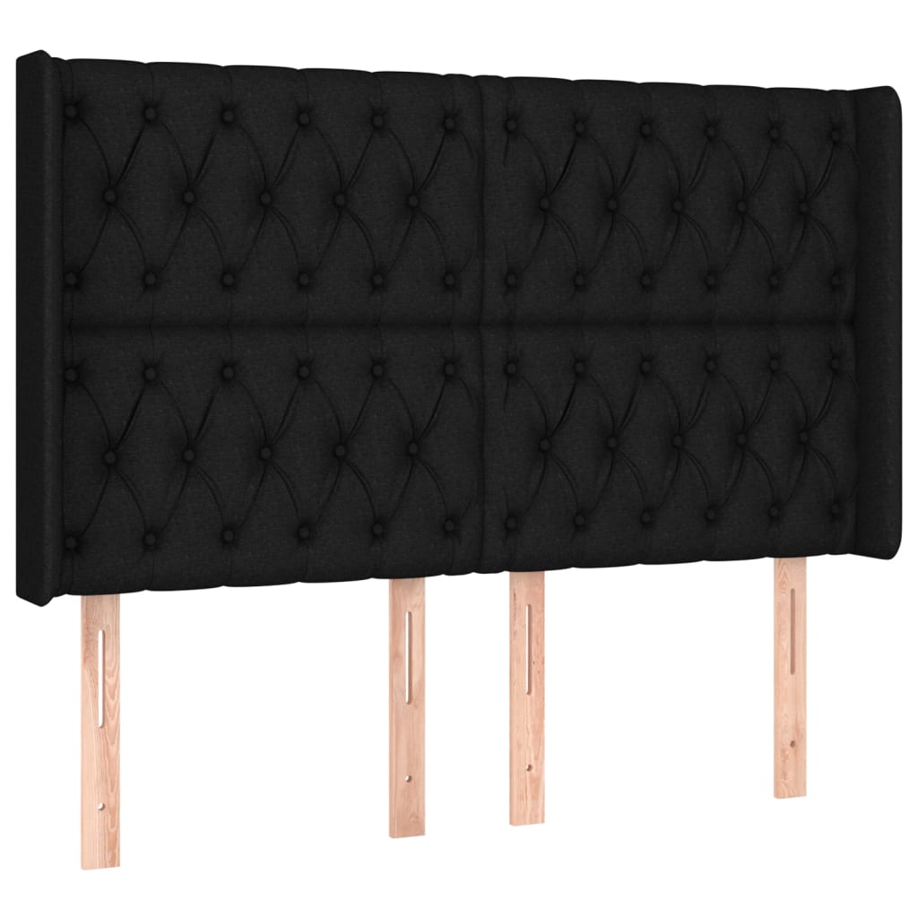 vidaXL Zagłówek do łóżka z LED, czarny, 163x16x118/128 cm, tkanina