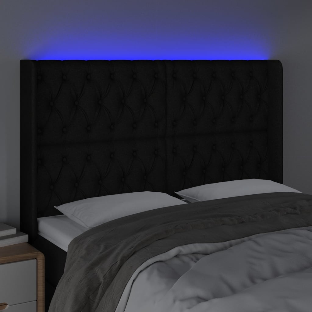 vidaXL Zagłówek do łóżka z LED, czarny, 163x16x118/128 cm, tkanina