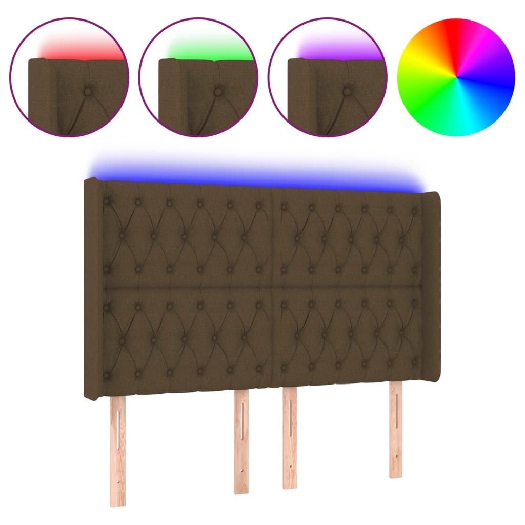 vidaXL Zagłówek do łóżka z LED ciemnobrązowy 163x16x118/128 cm tkanina
