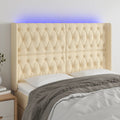 vidaXL Zagłówek do łóżka z LED, kremowy, 163x16x118/128 cm, tkanina
