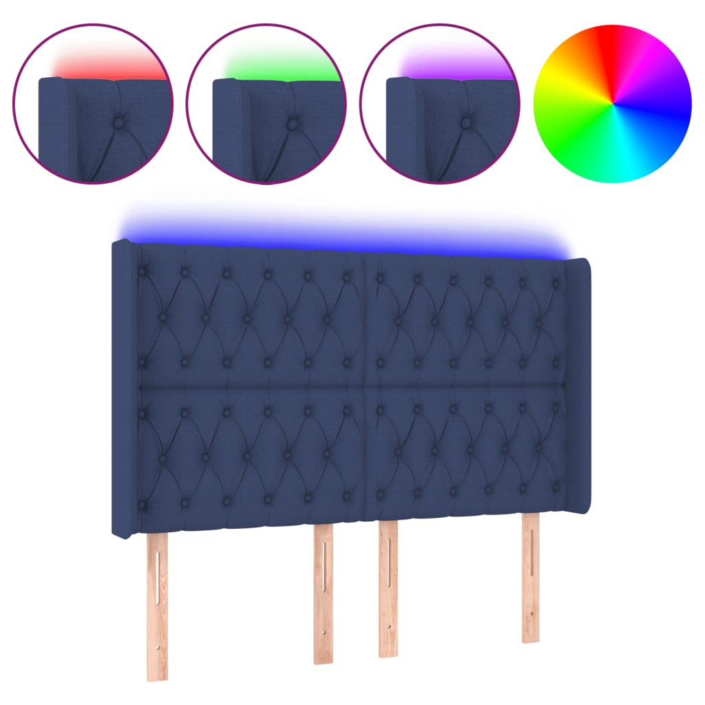 vidaXL Zagłówek do łóżka z LED, niebieski, 163x16x118/128 cm, tkanina