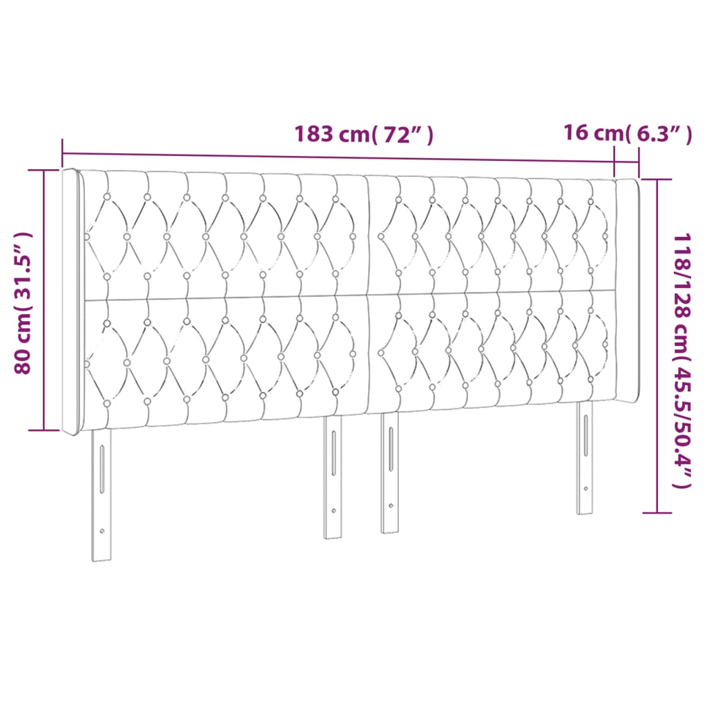 vidaXL Zagłówek do łóżka z LED, taupe, 183x16x118/128 cm, tkanina