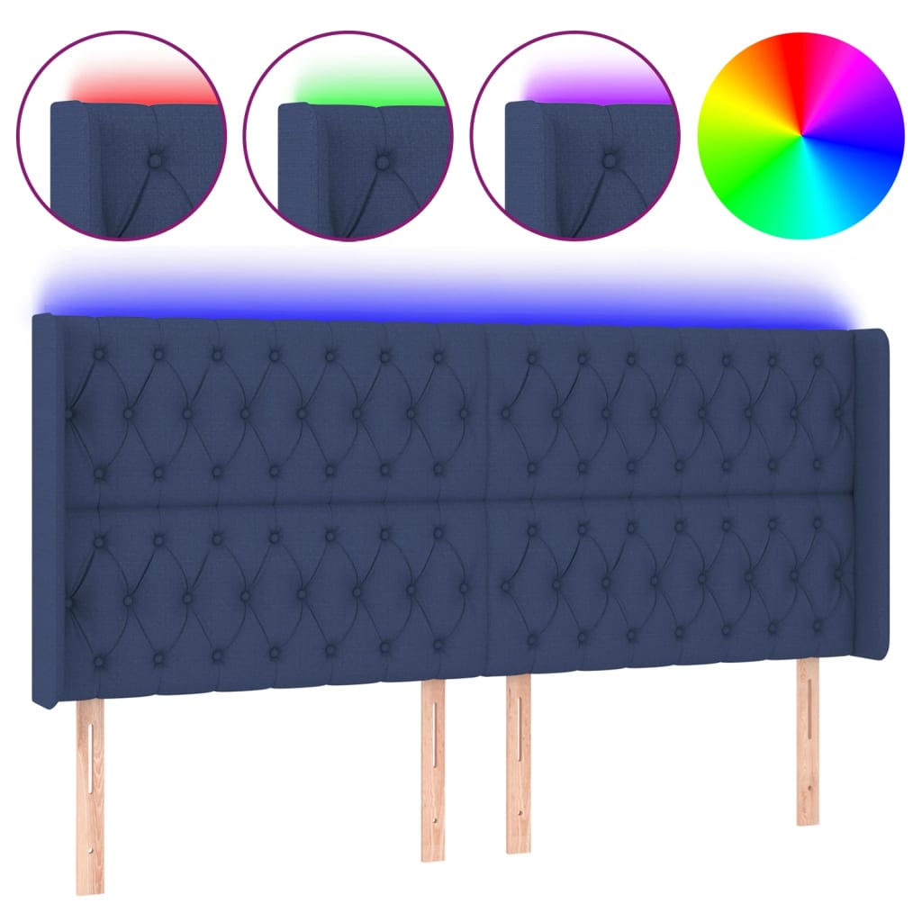 vidaXL Zagłówek do łóżka z LED, niebieski, 183x16x118/128 cm, tkanina