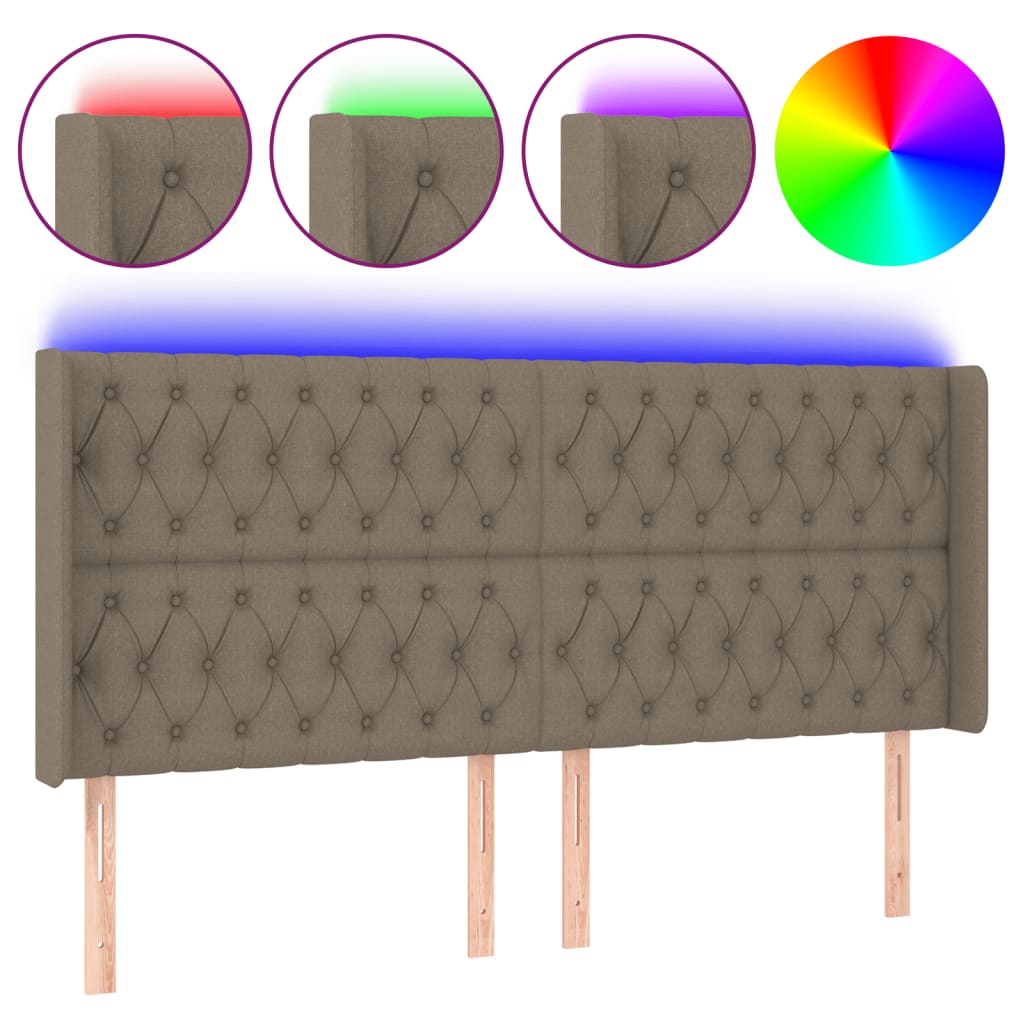 vidaXL Zagłówek do łóżka z LED, taupe, 203x16x118/128 cm, tkanina