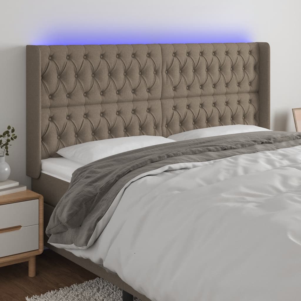 vidaXL Zagłówek do łóżka z LED, taupe, 203x16x118/128 cm, tkanina
