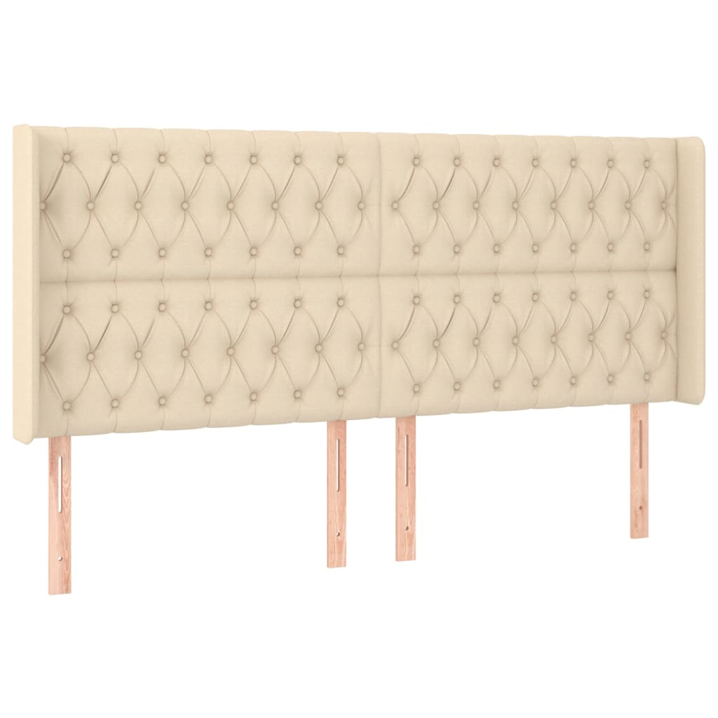 vidaXL Zagłówek do łóżka z LED, kremowy, 203x16x118/128 cm, tkanina