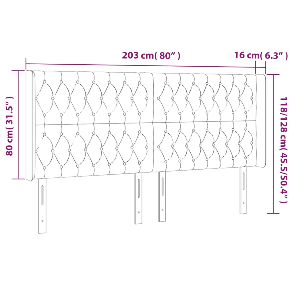 vidaXL Zagłówek do łóżka z LED, kremowy, 203x16x118/128 cm, tkanina