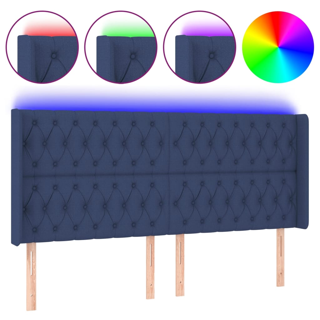 vidaXL Zagłówek do łóżka z LED, niebieski, 203x16x118/128 cm, tkanina