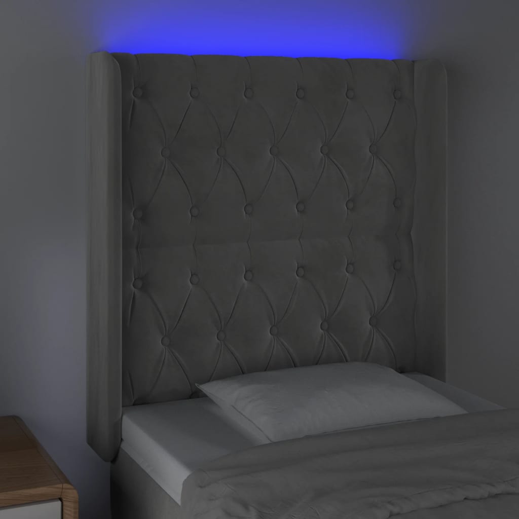 vidaXL Zagłówek do łóżka z LED, jasnoszary, 83x16x118/128 cm, aksamit