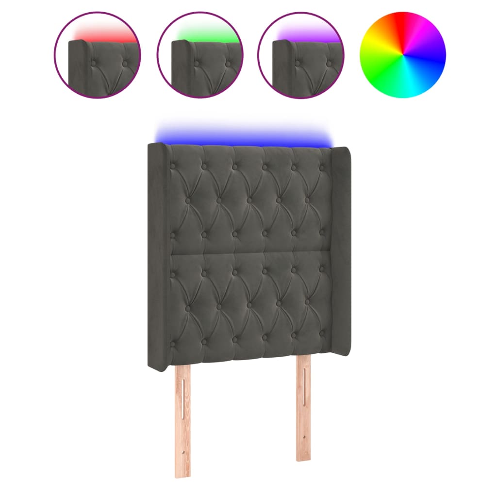 vidaXL Zagłówek do łóżka z LED, ciemnoszary, 83x16x118/128 cm, aksamit