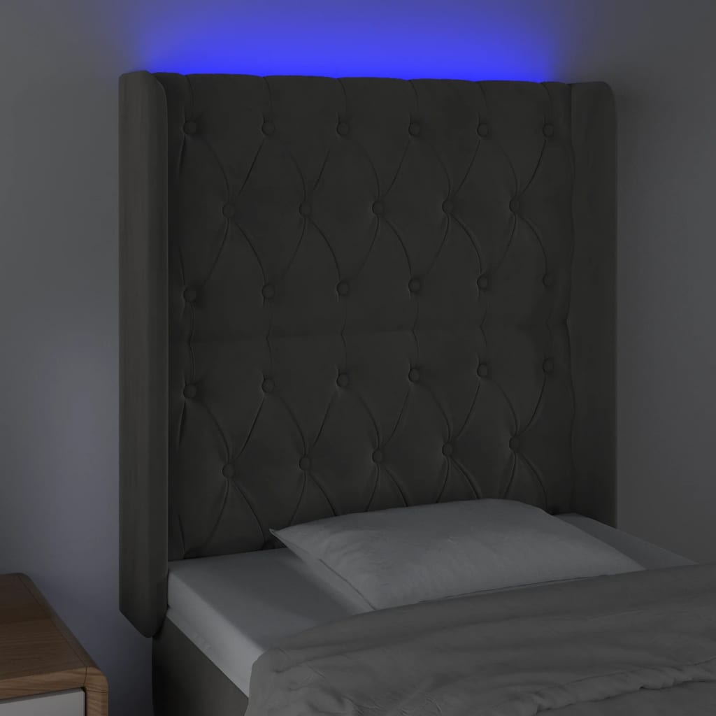 vidaXL Zagłówek do łóżka z LED, ciemnoszary, 83x16x118/128 cm, aksamit