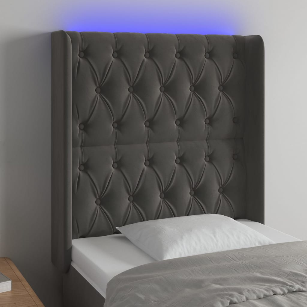 vidaXL Zagłówek do łóżka z LED, ciemnoszary, 83x16x118/128 cm, aksamit
