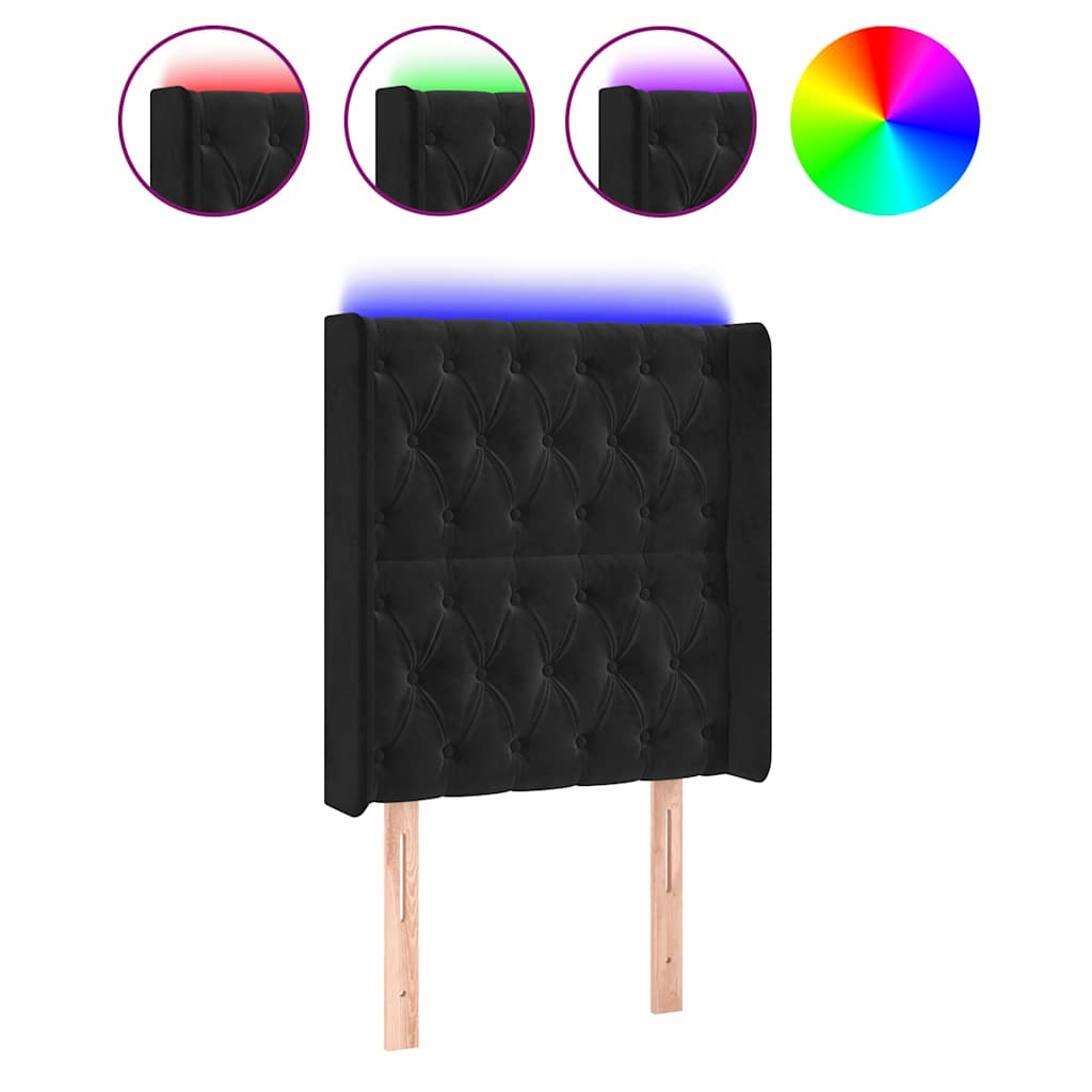vidaXL Zagłówek do łóżka z LED, czarny, 83x16x118/128 cm, aksamit