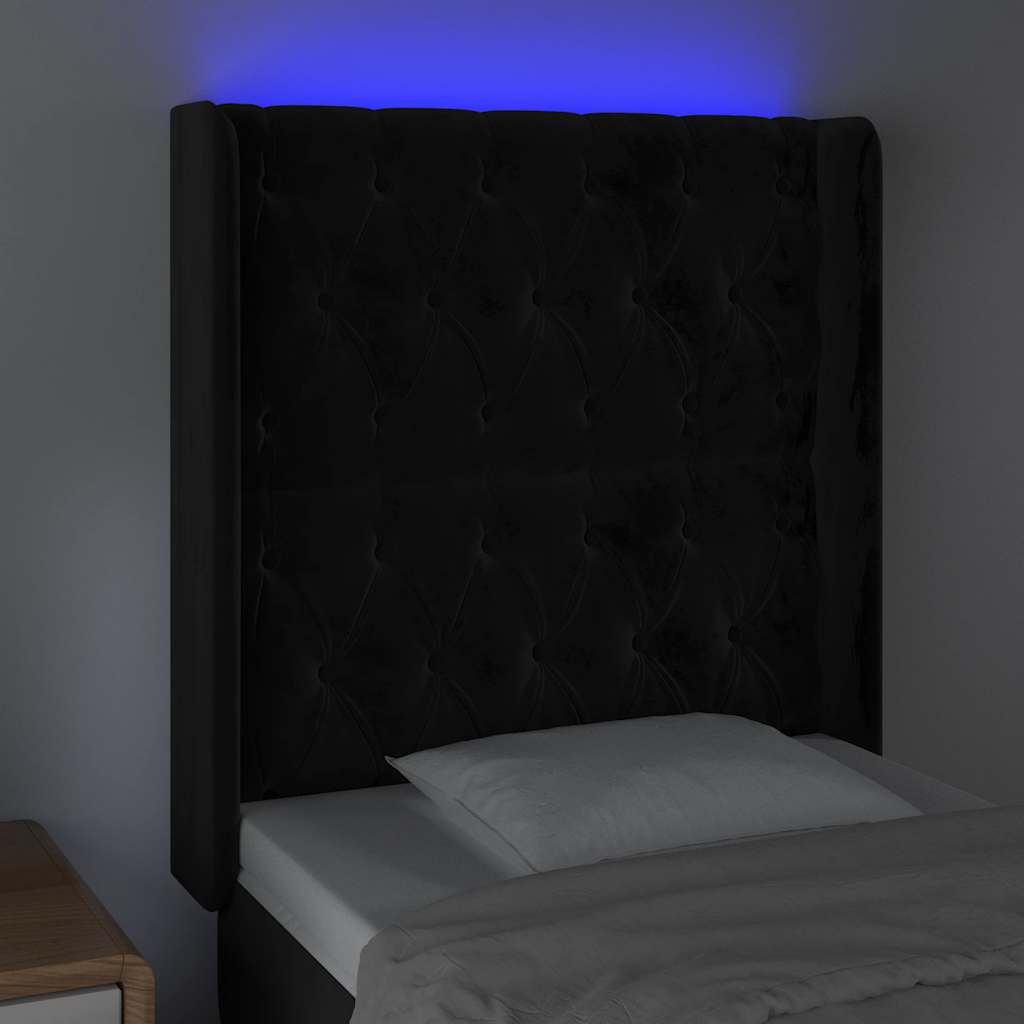 vidaXL Zagłówek do łóżka z LED, czarny, 83x16x118/128 cm, aksamit
