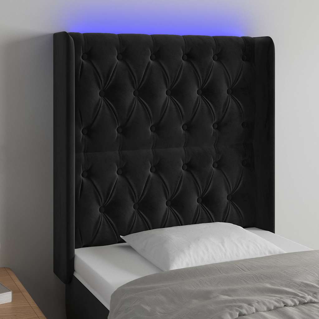 vidaXL Zagłówek do łóżka z LED, czarny, 83x16x118/128 cm, aksamit