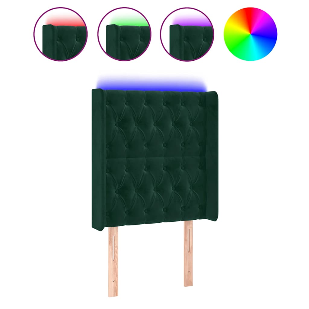 vidaXL Zagłówek do łóżka z LED, ciemnozielony 83x16x118/128 cm aksamit