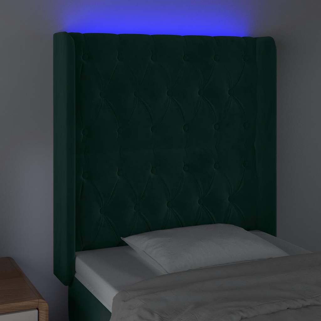 vidaXL Zagłówek do łóżka z LED, ciemnozielony 83x16x118/128 cm aksamit