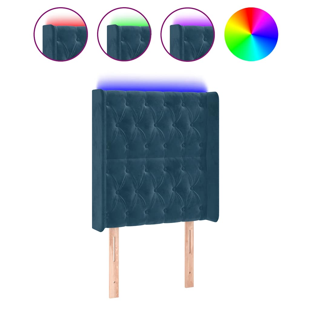 vidaXL Zagłówek do łóżka z LED ciemnoniebieski 83x16x118/128cm tkanina