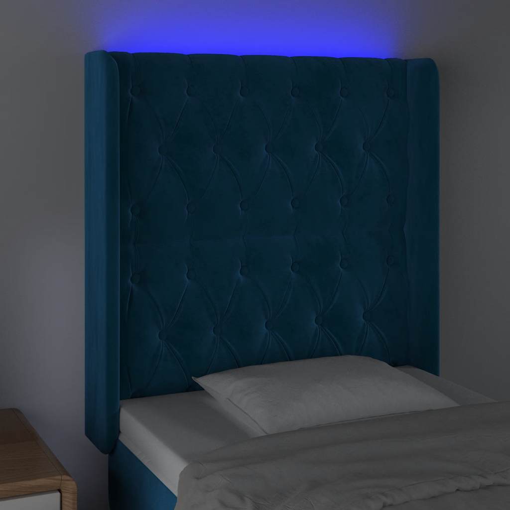 vidaXL Zagłówek do łóżka z LED ciemnoniebieski 83x16x118/128cm tkanina