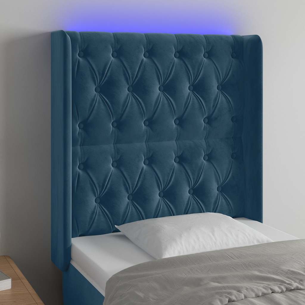 vidaXL Zagłówek do łóżka z LED ciemnoniebieski 83x16x118/128cm tkanina